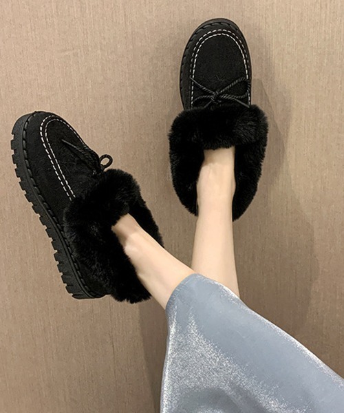 Miniministore(ミニミニストア)の「モカシン レディース ボアローファー冬靴(モカシン/デッキシューズ・レディース・グレー/ブラック/ベージュ/ピンク・23.0cm/23.5cm/24.0cm/24.5cm/25.0cm)」の21枚目の写真