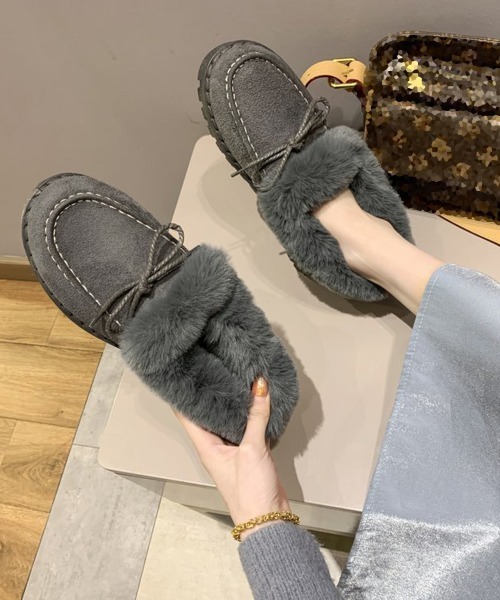 Miniministore(ミニミニストア)の「モカシン レディース ボアローファー冬靴(モカシン/デッキシューズ・レディース・グレー/ブラック/ベージュ/ピンク・23.0cm/23.5cm/24.0cm/24.5cm/25.0cm)」の5枚目の写真