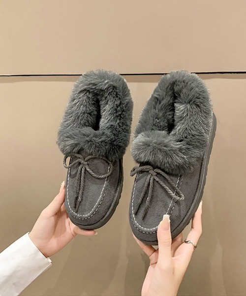 Miniministore(ミニミニストア)の「モカシン レディース ボアローファー冬靴(モカシン/デッキシューズ・レディース・グレー/ブラック/ベージュ/ピンク・23.0cm/23.5cm/24.0cm/24.5cm/25.0cm)」の6枚目の写真