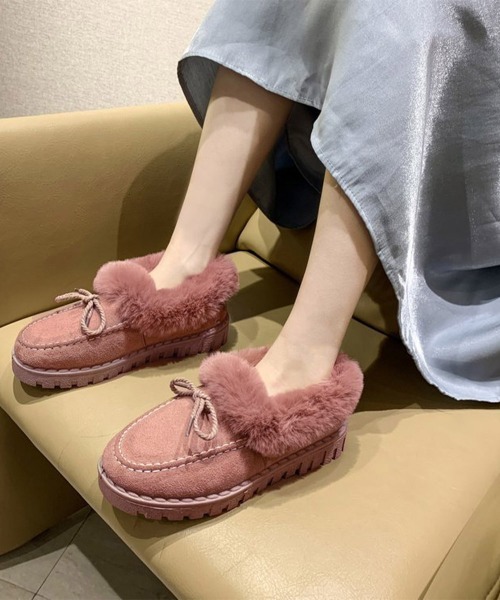 Miniministore(ミニミニストア)の「モカシン レディース ボアローファー冬靴(モカシン/デッキシューズ・レディース・グレー/ブラック/ベージュ/ピンク・23.0cm/23.5cm/24.0cm/24.5cm/25.0cm)」の7枚目の写真