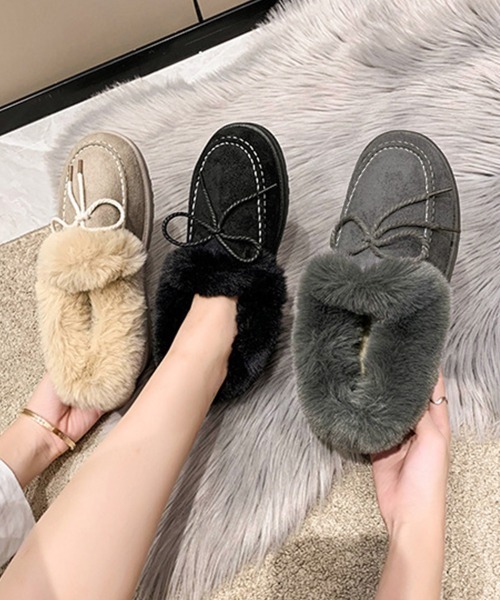 Miniministore(ミニミニストア)の「モカシン レディース ボアローファー冬靴(モカシン/デッキシューズ・レディース・グレー/ブラック/ベージュ/ピンク・23.0cm/23.5cm/24.0cm/24.5cm/25.0cm)」の8枚目の写真