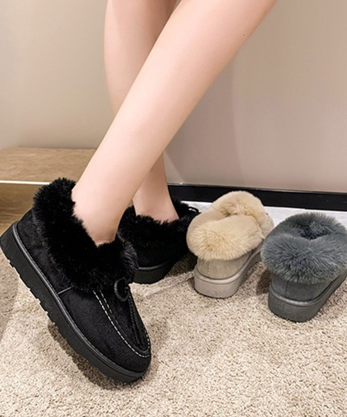 Miniministore(ミニミニストア)の「モカシン レディース ボアローファー冬靴(モカシン/デッキシューズ・レディース・グレー/ブラック/ベージュ/ピンク・23.0cm/23.5cm/24.0cm/24.5cm/25.0cm)」の9枚目の写真