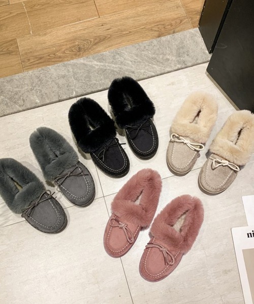 Miniministore(ミニミニストア)の「モカシン レディース ボアローファー冬靴(モカシン/デッキシューズ・レディース・グレー/ブラック/ベージュ/ピンク・23.0cm/23.5cm/24.0cm/24.5cm/25.0cm)」の10枚目の写真