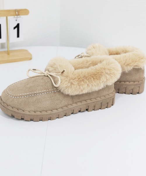 Miniministore(ミニミニストア)の「モカシン レディース ボアローファー冬靴(モカシン/デッキシューズ・レディース・グレー/ブラック/ベージュ/ピンク・23.0cm/23.5cm/24.0cm/24.5cm/25.0cm)」の11枚目の写真