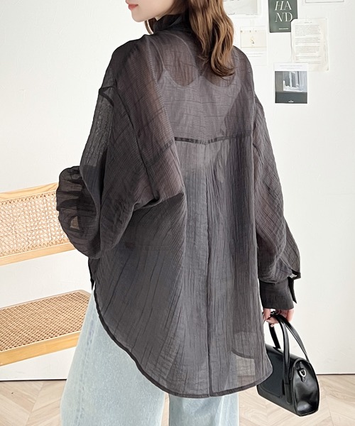 classicalelf（クラシカルエルフ）の「上品なシアー感。シアーワッシャー切替ビッグシャツ（シャツ/ブラウス・レディース・グリーン/ピンクベージュ/アイボリー/チャコールグレー・X-LARGE/SMALL/MEDIUM/LARGE）」の20枚目の写真