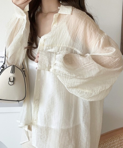 classicalelf（クラシカルエルフ）の「上品なシアー感。シアーワッシャー切替ビッグシャツ（シャツ/ブラウス・レディース・グリーン/ピンクベージュ/アイボリー/チャコールグレー・X-LARGE/SMALL/MEDIUM/LARGE）」の19枚目の写真