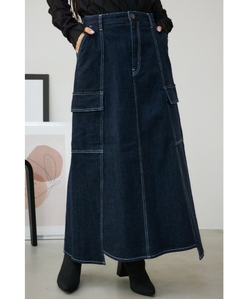 AZUL by moussy(アズールバイマウジー)の「デニムカーゴセミフレアスカート(スカート・レディース・ワンウォッシュ/アイボリー・SMALL/MEDIUM)」の12枚目の写真