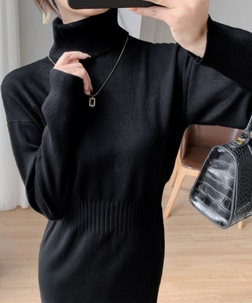 Miniministore(ミニミニストア)の「タートルネック ニットワンピース 上品(ワンピース・レディース・ブラック/オフホワイト・フリー)」の7枚目の写真