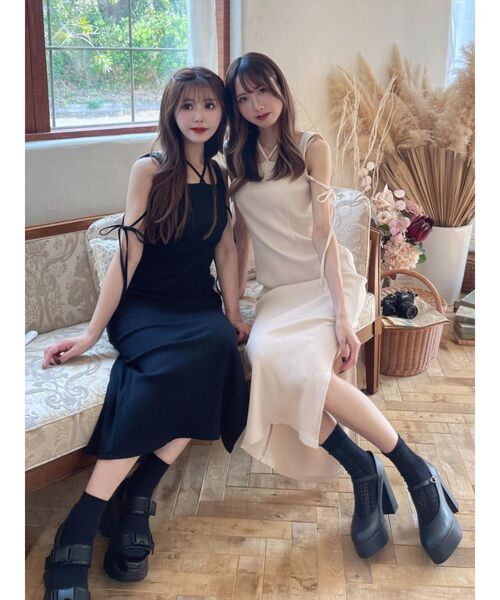 EATME(イートミー)の「リブカットワンピース(セットアップ可能)(ワンピース・レディース・ブラック/ベージュ/グレー・FREE)」の5枚目の写真