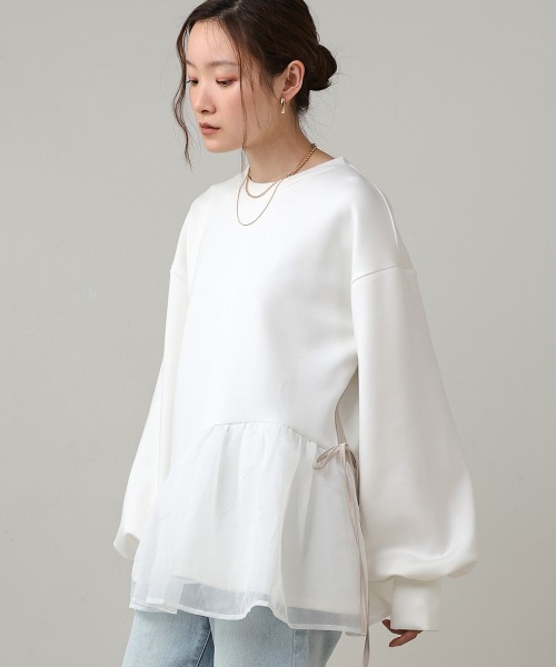 ペプラムオーガンジーポンチトップス(Tシャツ/カットソー)|Bab(バブ) ペプラムオーガンジーポンチトップス(Tシャツ/カットソー)|Bab(バブ)