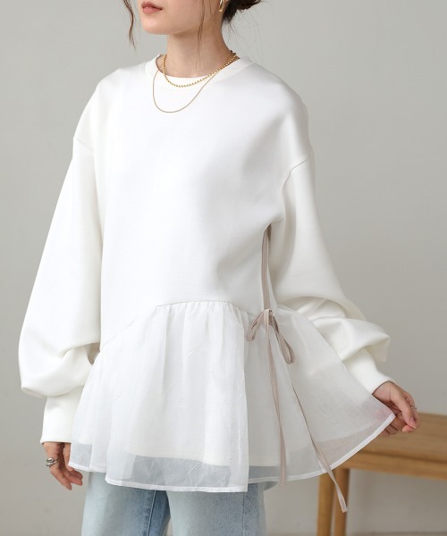 ペプラムオーガンジーポンチトップス(Tシャツ/カットソー)|Bab(バブ) ペプラムオーガンジーポンチトップス(Tシャツ/カットソー)|Bab(バブ)