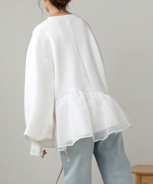 ペプラムオーガンジーポンチトップス(Tシャツ/カットソー)|Bab(バブ) ペプラムオーガンジーポンチトップス(Tシャツ/カットソー)|Bab(バブ)