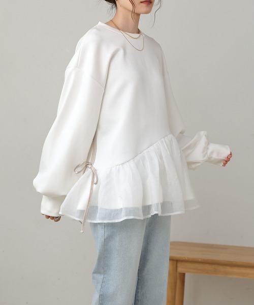 ペプラムオーガンジーポンチトップス(Tシャツ/カットソー)|Bab(バブ) ペプラムオーガンジーポンチトップス(Tシャツ/カットソー)|Bab(バブ)