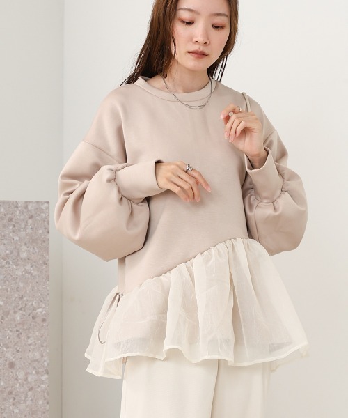 ペプラムオーガンジーポンチトップス(Tシャツ/カットソー)|Bab(バブ) ペプラムオーガンジーポンチトップス(Tシャツ/カットソー)|Bab(バブ)