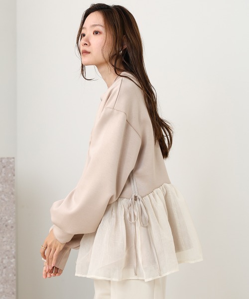 ペプラムオーガンジーポンチトップス(Tシャツ/カットソー)|Bab(バブ) ペプラムオーガンジーポンチトップス(Tシャツ/カットソー)|Bab(バブ)