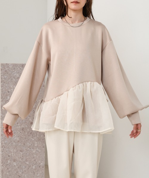 ペプラムオーガンジーポンチトップス(Tシャツ/カットソー)|Bab(バブ) ペプラムオーガンジーポンチトップス(Tシャツ/カットソー)|Bab(バブ)