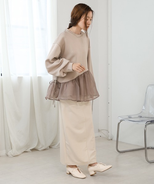 ペプラムオーガンジーポンチトップス(Tシャツ/カットソー)|Bab(バブ) ペプラムオーガンジーポンチトップス(Tシャツ/カットソー)|Bab(バブ)