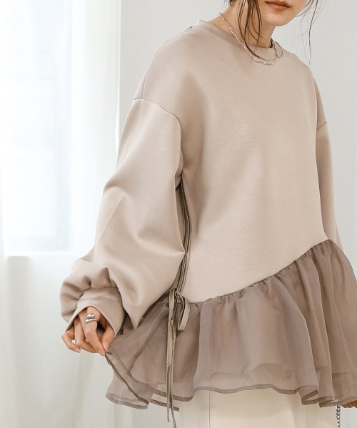 ペプラムオーガンジーポンチトップス(Tシャツ/カットソー)|Bab(バブ) ペプラムオーガンジーポンチトップス(Tシャツ/カットソー)|Bab(バブ)