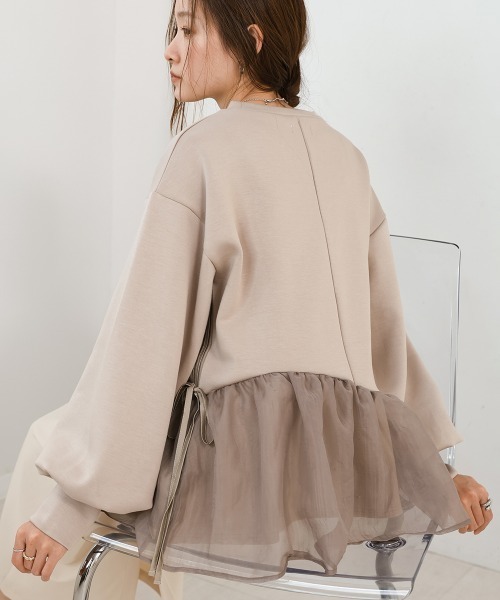 ペプラムオーガンジーポンチトップス(Tシャツ/カットソー)|Bab(バブ) ペプラムオーガンジーポンチトップス(Tシャツ/カットソー)|Bab(バブ)