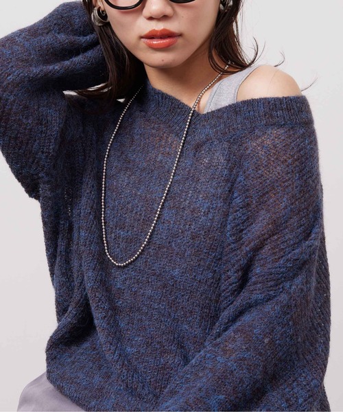 Chez toi(シェトワ)の「Vネックカラフルシアーニットプルオーバー(ニット/セーター・レディース・ベージュ/ネイビー/オレンジ/グリーン・FREE)」の9枚目の写真