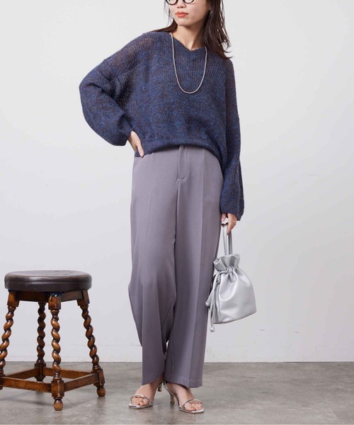 Chez toi(シェトワ)の「Vネックカラフルシアーニットプルオーバー(ニット/セーター・レディース・ベージュ/ネイビー/オレンジ/グリーン・FREE)」の19枚目の写真