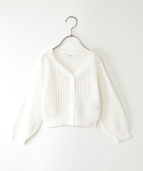 ikka(イッカ)の「【親子コーデ】透かしニットVネックカーディガン(120~160cm)(カーディガン/ボレロ・キッズ・オフホワイト/エメラルド・140/150/160/120/130)」の2枚目の写真