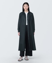 婦人 リネン 洗いざらし長袖シャツワンピース