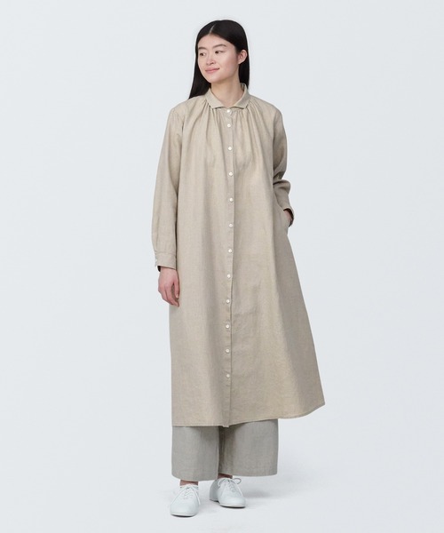 無印良品(ムジルシリョウヒン)の「婦人 リネン 洗いざらし長袖シャツワンピース(ワンピース・レディース・ライトグリーン/レッド/ブルー系5/ブラック/キナリ・XS/XL/L/M/S)」の6枚目の写真