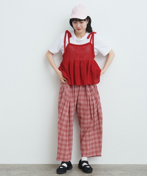 bulle de savon(ビュルデサボン)の「おはなニット キャミソール(ニット/セーター・レディース・レッド/ブラック/ホワイト・FREE)」の3枚目の写真