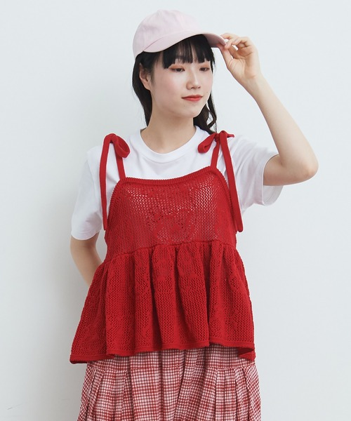 bulle de savon(ビュルデサボン)の「おはなニット キャミソール(ニット/セーター・レディース・レッド/ブラック/ホワイト・FREE)」の5枚目の写真