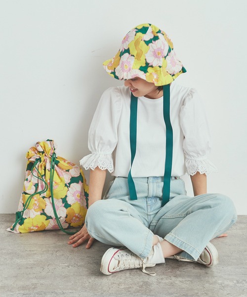 Dot＆Stripes CHILD WOMAN（ドットアンドストライプス　チャイルドウーマン）の「【WEB別注】リバティ イカット・アネモネ 巾着BAG（トートバッグ・レディース・グリーン・FREE）」の4枚目の写真