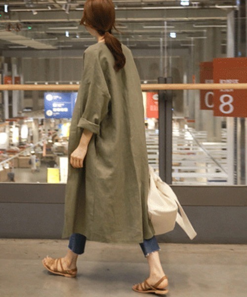 Miniministore(ミニミニストア)の「韓国ロングカーディガン 綿麻 薄手羽織り(カーディガン/ボレロ・レディース・グレー/カーキ・M/XL/L)」の2枚目の写真