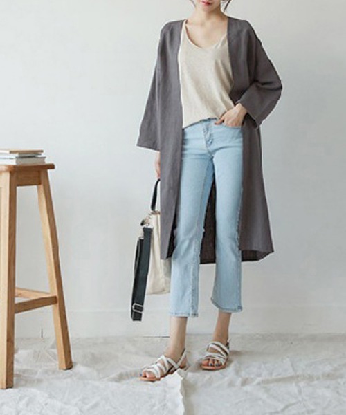 Miniministore(ミニミニストア)の「韓国ロングカーディガン 綿麻 薄手羽織り(カーディガン/ボレロ・レディース・グレー/カーキ・M/XL/L)」の20枚目の写真