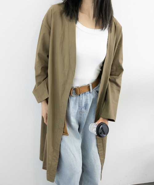Miniministore(ミニミニストア)の「韓国ロングカーディガン 綿麻 薄手羽織り(カーディガン/ボレロ・レディース・グレー/カーキ・M/XL/L)」の5枚目の写真