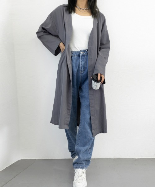 Miniministore(ミニミニストア)の「韓国ロングカーディガン 綿麻 薄手羽織り(カーディガン/ボレロ・レディース・グレー/カーキ・M/XL/L)」の7枚目の写真
