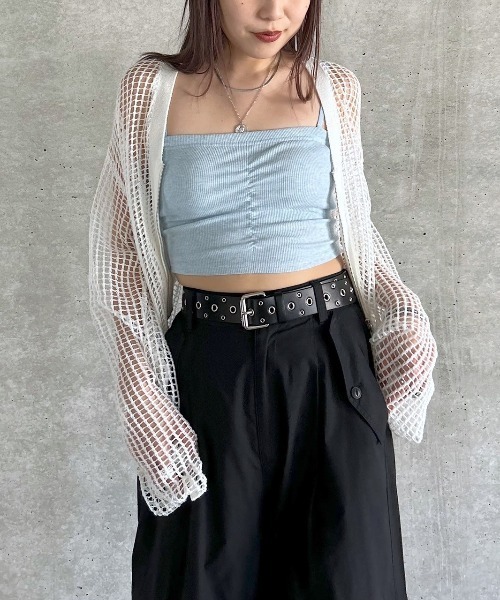 PAGEBOY(ページボーイ)の「<カップ付き>フロントシャーリングショートキャミ(キャミソール・レディース・ピンク/ブルー系その他/ブラック・FREE)」の5枚目の写真