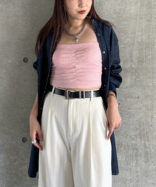 PAGEBOY(ページボーイ)の「<カップ付き>フロントシャーリングショートキャミ(キャミソール・レディース・ピンク/ブルー系その他/ブラック・FREE)」の13枚目の写真