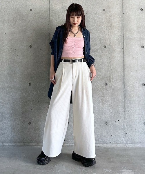 PAGEBOY(ページボーイ)の「<カップ付き>フロントシャーリングショートキャミ(キャミソール・レディース・ピンク/ブルー系その他/ブラック・FREE)」の14枚目の写真