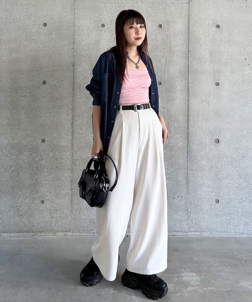 PAGEBOY(ページボーイ)の「<カップ付き>フロントシャーリングショートキャミ(キャミソール・レディース・ピンク/ブルー系その他/ブラック・FREE)」の15枚目の写真