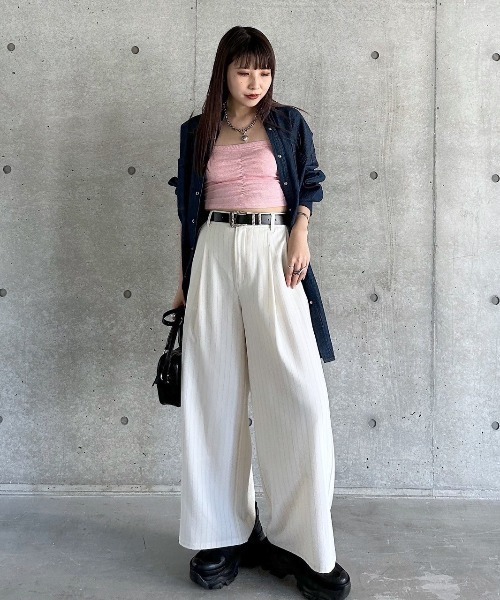 PAGEBOY(ページボーイ)の「<カップ付き>フロントシャーリングショートキャミ(キャミソール・レディース・ピンク/ブルー系その他/ブラック・FREE)」の16枚目の写真