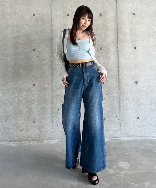 PAGEBOY(ページボーイ)の「<カップ付き>フロントシャーリングショートキャミ(キャミソール・レディース・ピンク/ブルー系その他/ブラック・FREE)」の8枚目の写真