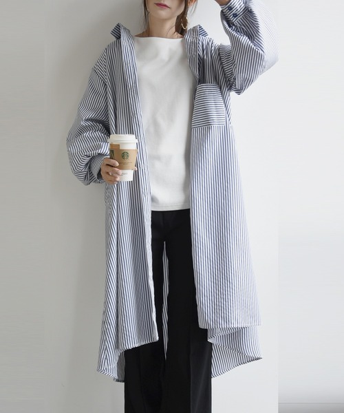 and it_（アンドイット）の「ストライプブロードボリュームスリーブシャツワンピース（シャツワンピース・レディース・ネイビー×ホワイト/ホワイト×ネイビー/ホワイト×ブルー・M）」の2枚目の写真