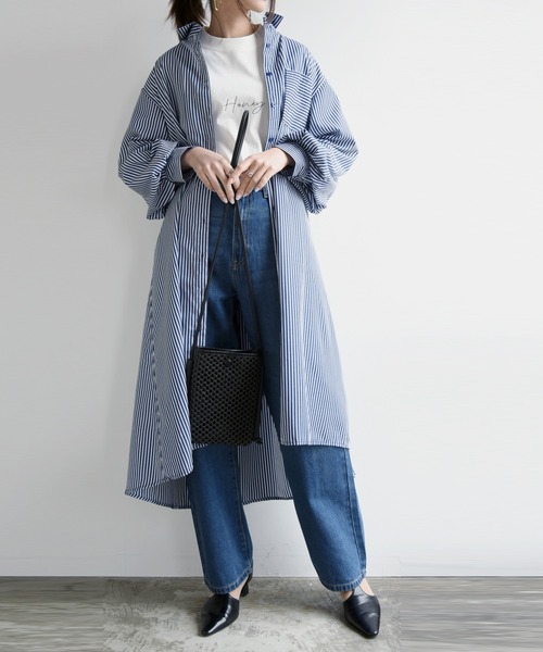 and it_（アンドイット）の「ストライプブロードボリュームスリーブシャツワンピース（シャツワンピース・レディース・ネイビー×ホワイト/ホワイト×ネイビー/ホワイト×ブルー・M）」の4枚目の写真