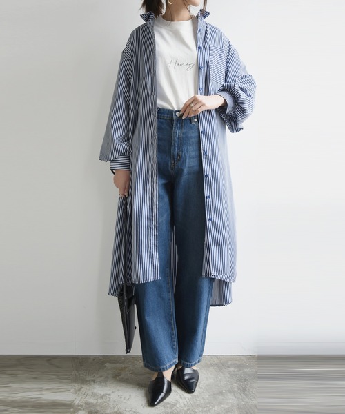 and it_（アンドイット）の「ストライプブロードボリュームスリーブシャツワンピース（シャツワンピース・レディース・ネイビー×ホワイト/ホワイト×ネイビー/ホワイト×ブルー・M）」の5枚目の写真