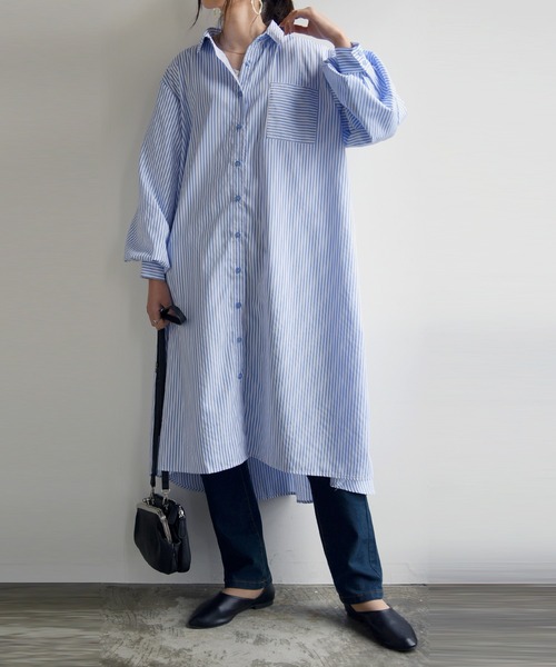 and it_（アンドイット）の「ストライプブロードボリュームスリーブシャツワンピース（シャツワンピース・レディース・ネイビー×ホワイト/ホワイト×ネイビー/ホワイト×ブルー・M）」の13枚目の写真
