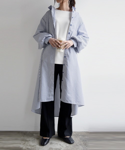 and it_（アンドイット）の「ストライプブロードボリュームスリーブシャツワンピース（シャツワンピース・レディース・ネイビー×ホワイト/ホワイト×ネイビー/ホワイト×ブルー・M）」の18枚目の写真