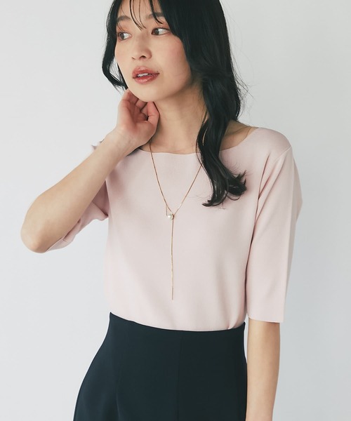 La boutique BonBon クールタッチUV総針5分袖ニット セール】クールタッチUV総針5分袖ニット（ニット/セーター）｜La