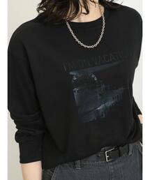 Samansa Mos2 blue | 箔プリントロンT(Tシャツ/カットソー)