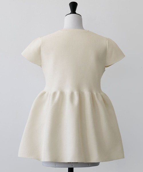 【2024SS】フロントフリルペプラム半袖ニットプルオーバー