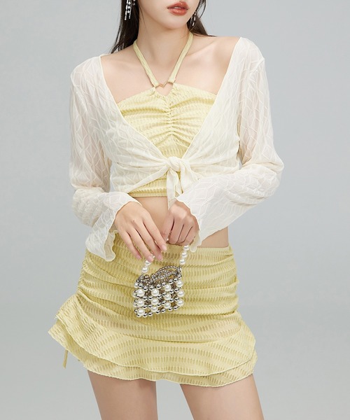 レディース水着 長袖シアーボレロ+ビスチェ風ビキニ+フリルスカート 4点セット（水着）｜TeddyShop（テディショップ）